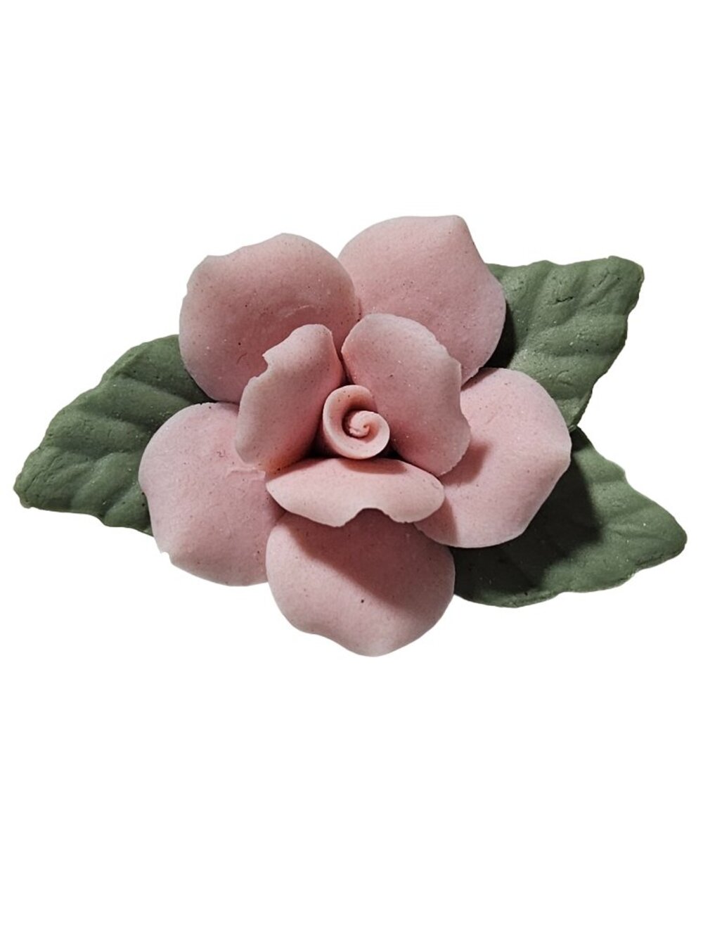 Vintage Handmade Pink Rose Clay Brooch Floral Pin Retro Cottagecore Jewelry